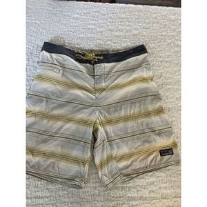 PATAGONIA Board Shorts Mens 38‎ Yellow Stripe Unlined Tie Waist